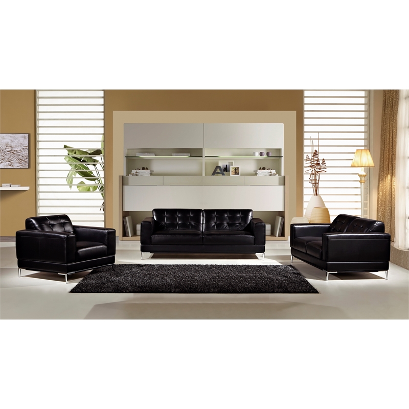 EK003 Black Color With Italian Leather Loveseat