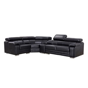 EK-L516 Black Color With Genuine Leather Sectional - Left Facing Chaise