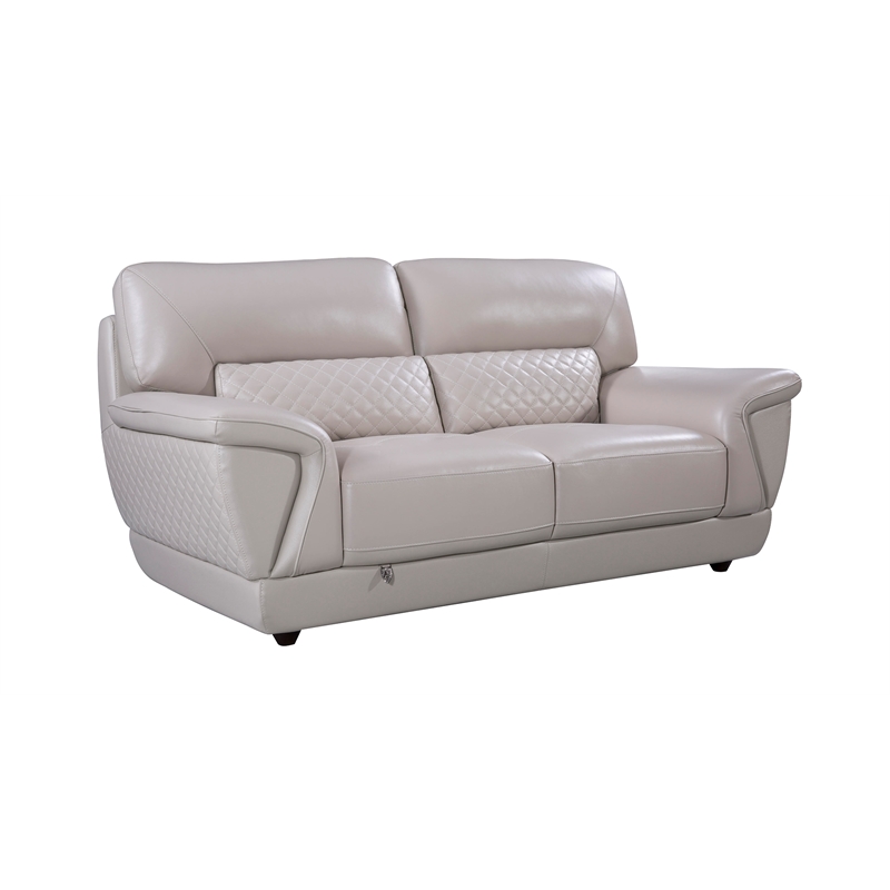 EK099 Light Gray Color With Italian Leather Loveseat and Wooden Legs