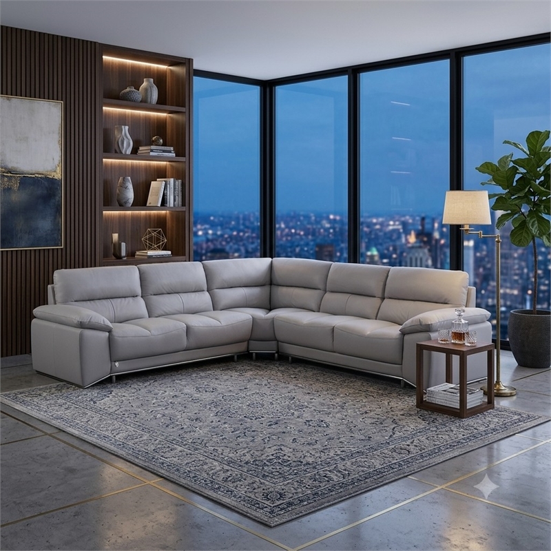 EK-L8000M Light Gray Color With Sectional Faux Leather and Leather Match