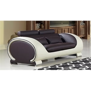 AE-D802 Dark Chocolate (Brown) and Cream Color With Faux Leather Loveseat