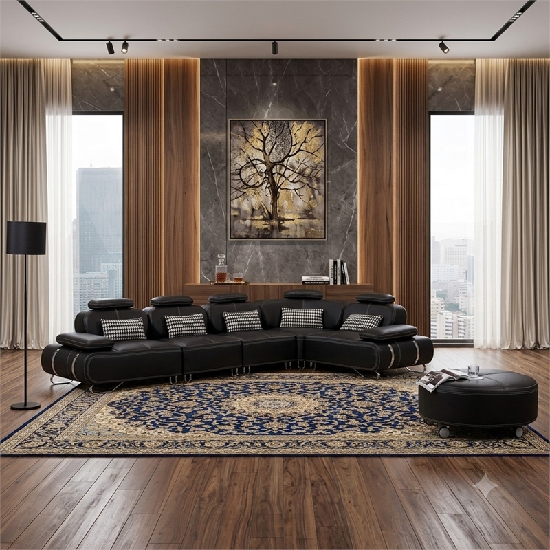 AE-L607 Black Color With Faux Leather Sectional
