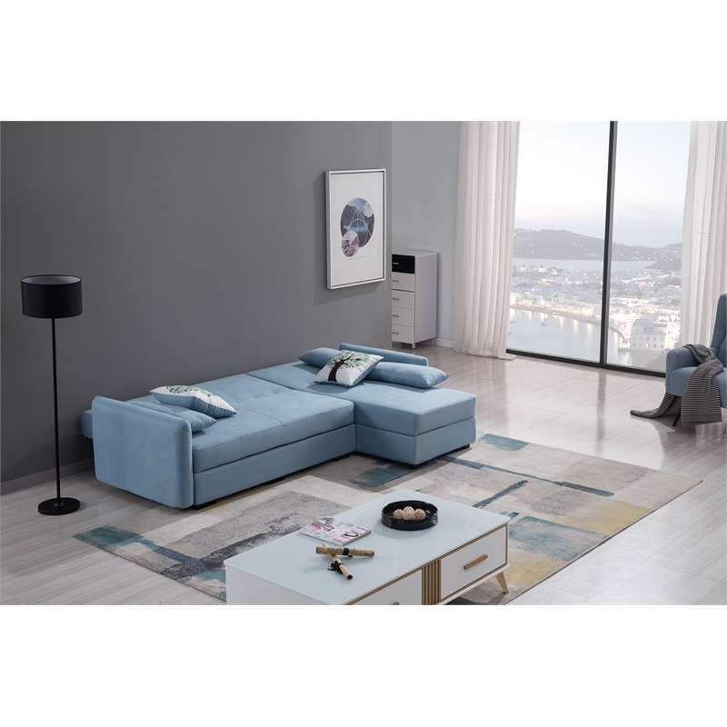 AE-LD828L Light Blue Color With Velvet Right Facing Chaise Sectional
