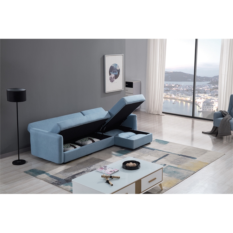AE-LD828L Light Blue Color With Velvet Right Facing Chaise Sectional