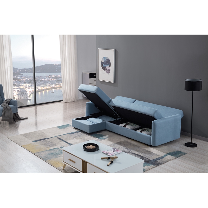 AE-LD828R Light Blue Color With Velvet Left Facing Chaise With Sectional