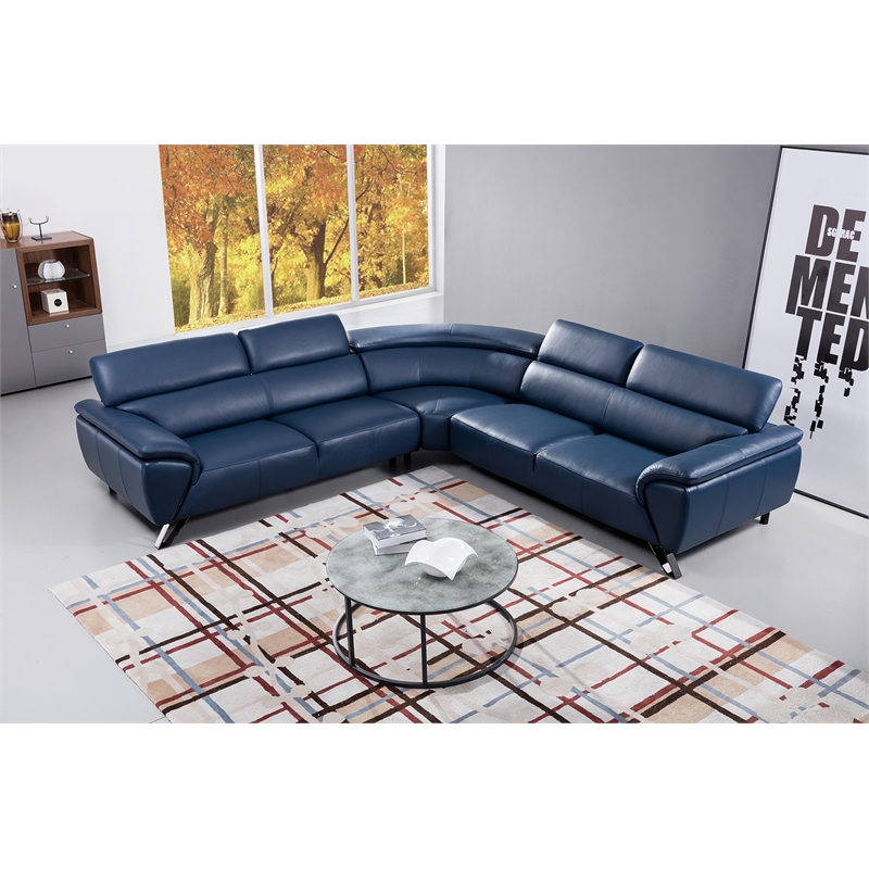 EK-L8002M Navy Blue Color With Italian Top Grain Leather Sectional