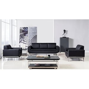 SF165 Black Color With Genuine Leather Conference Sofa Set