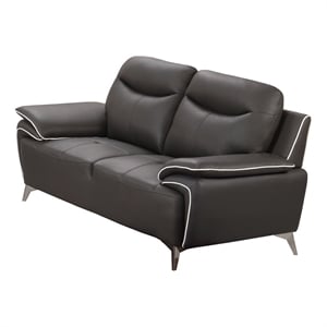 American Eagle Furniture Genuine Leather Loveseat in Taupe Gray/Chrome