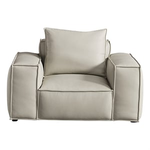 American Eagle Furniture Contemporary Full Leather/Wood Chair in Light Gray