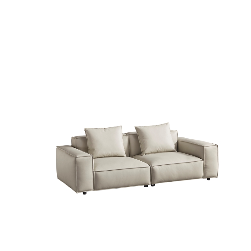 American Eagle Furniture Full Leather/Wood Loveseat in Light Gray