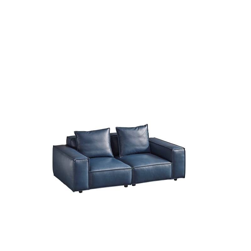 American Eagle Furniture Contemporary Full Leather/Wood Loveseat in Navy Blue