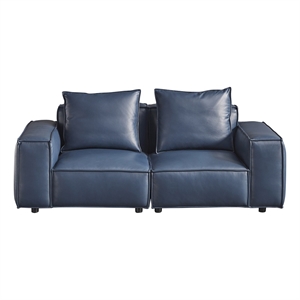 American Eagle Furniture Contemporary Full Leather/Wood Loveseat in Navy Blue