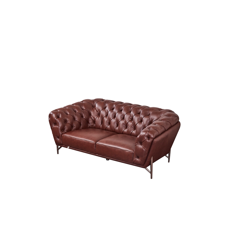 American Eagle Furniture Contemporary Full Leather/Metal Loveseat in Brown