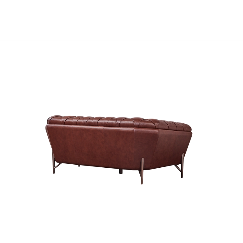 American Eagle Furniture Contemporary Full Leather/Metal Loveseat in Brown
