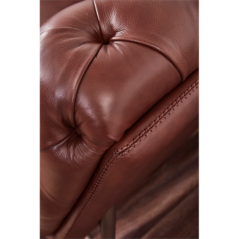 American Eagle Furniture Contemporary Full Leather/Metal Loveseat in Brown