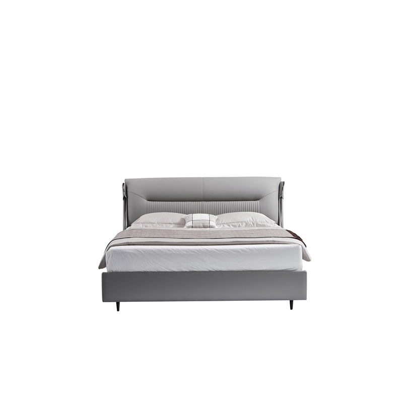 American Eagle Furniture Metal & Genuine Leather Queen Bed in Gray