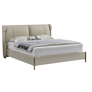 American Eagle Furniture Genuine Leather & Metal Queen Bed in Cream