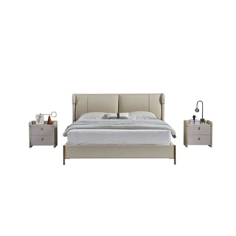 American Eagle Furniture Genuine Leather & Metal Cal King Bed in Cream