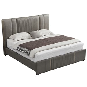 American Eagle Furniture Metal & Genuine Leather Queen Bed in Gray
