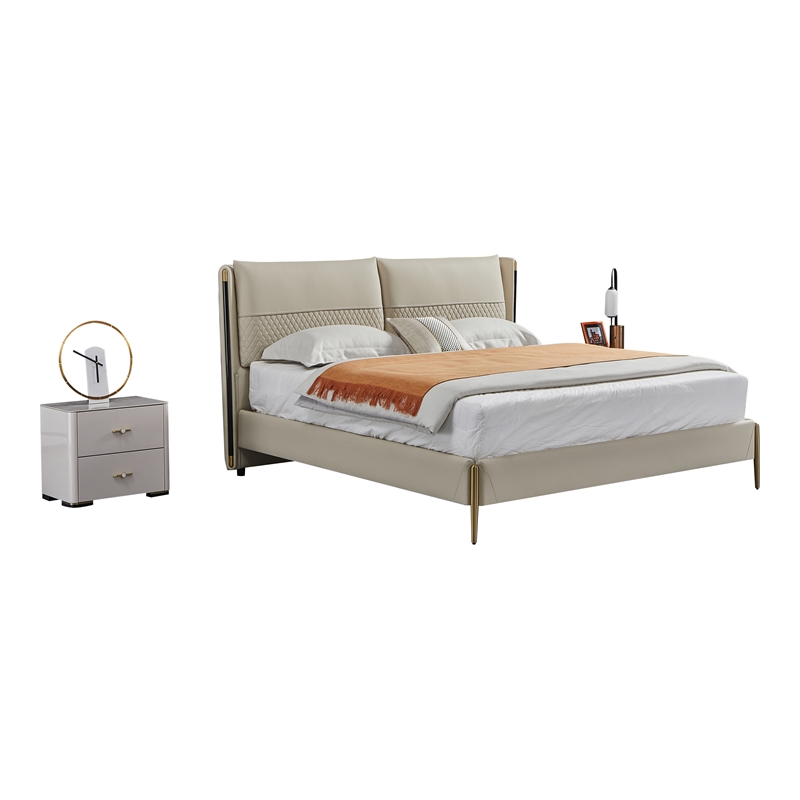 American Eagle Furniture Metal & Genuine Leather Eastern King/King Bed in Cream