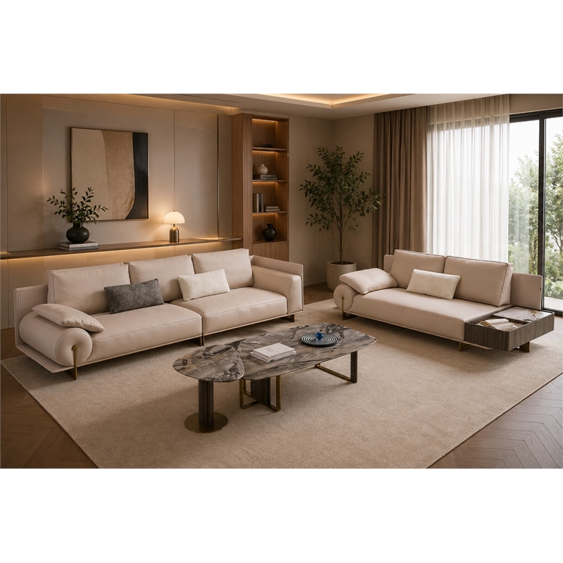 American Eagle Furniture Genuine Leather & Metal Loveseat in Gray