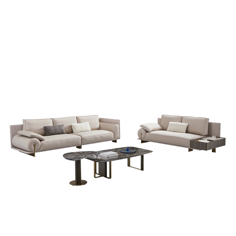 American Eagle Furniture Genuine Leather & Metal Loveseat in Gray