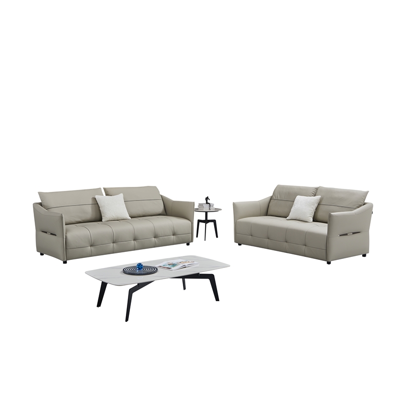 American Eagle Furniture Modern Genuine Leather and Plastic Sofa in Gray