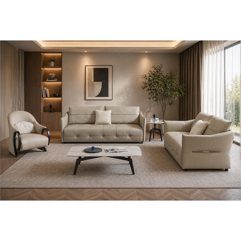 American Eagle Furniture Modern Genuine Leather and Plastic Sofa in Gray