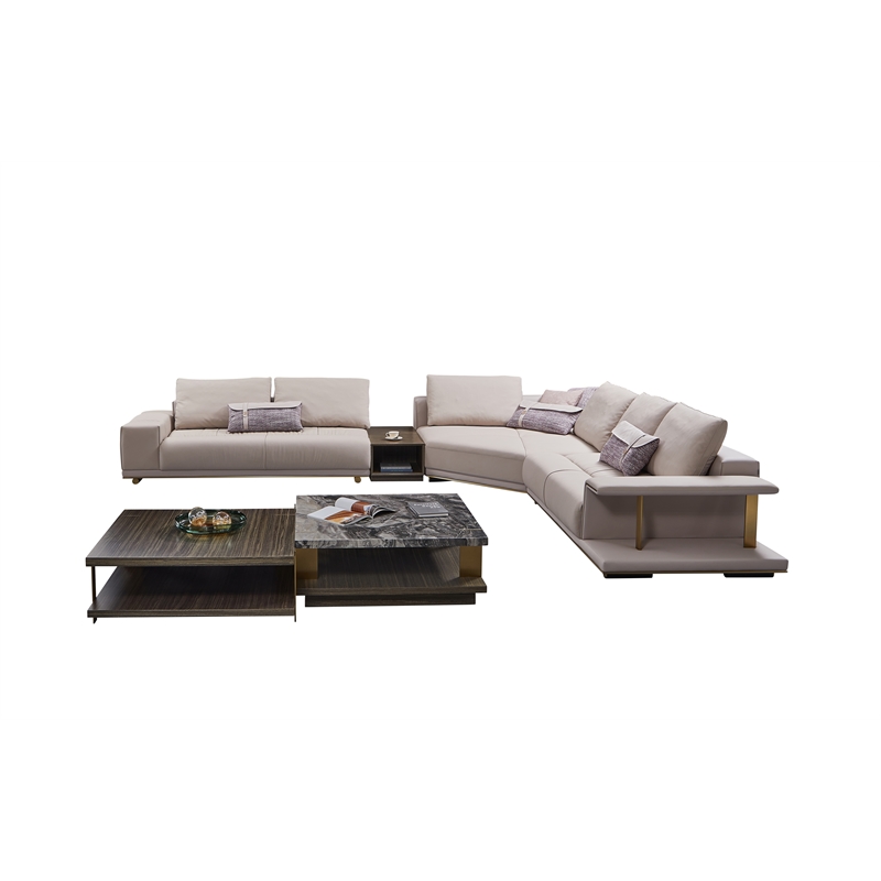 American Eagle Furniture 4-Piece Left Sitting Leather & Metal Sectional in Gray