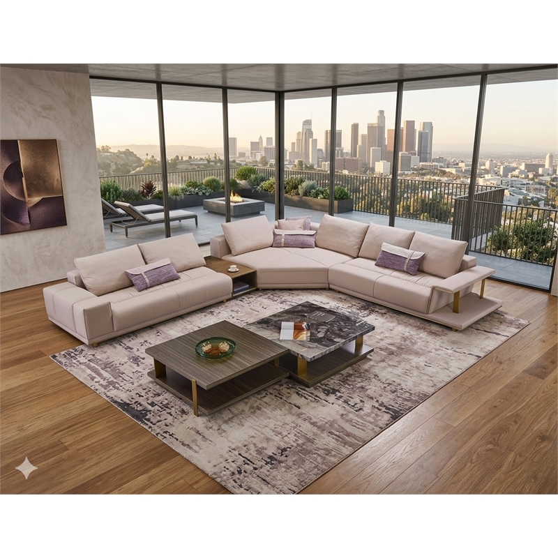 American Eagle Furniture 4-Piece Left Sitting Leather & Metal Sectional in Gray