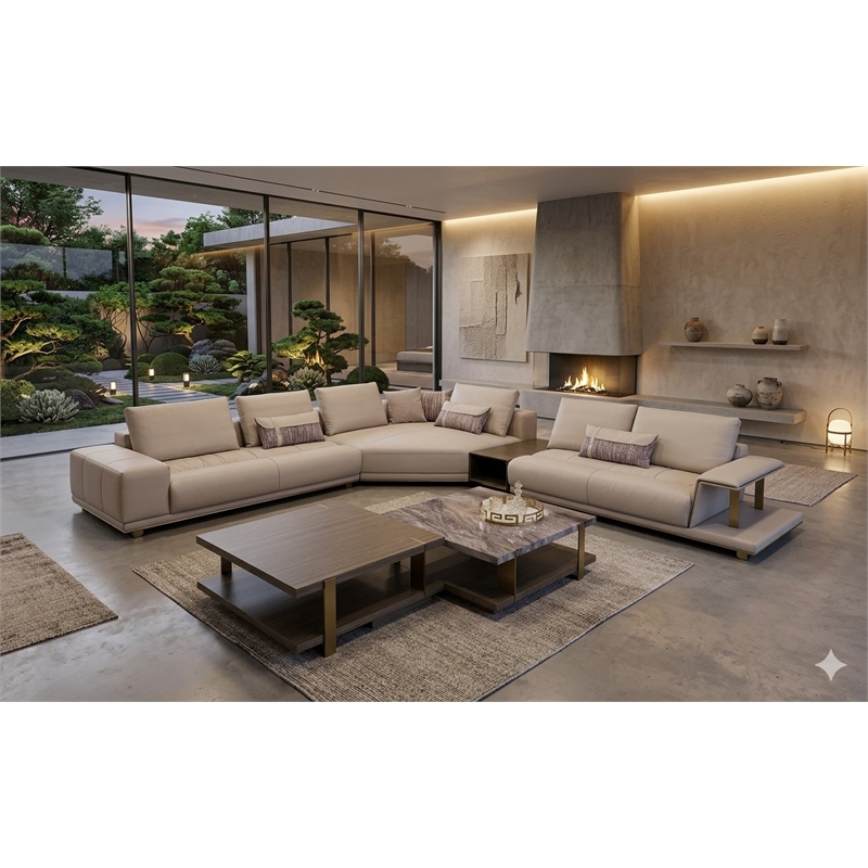 American Eagle Furniture 4-Piece Right Sitting Leather & Metal Sectional in Gray