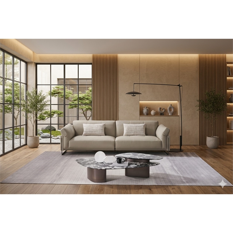 American Eagle Furniture 2-Piece Modern Genuine Leather in Sofa Light Gray