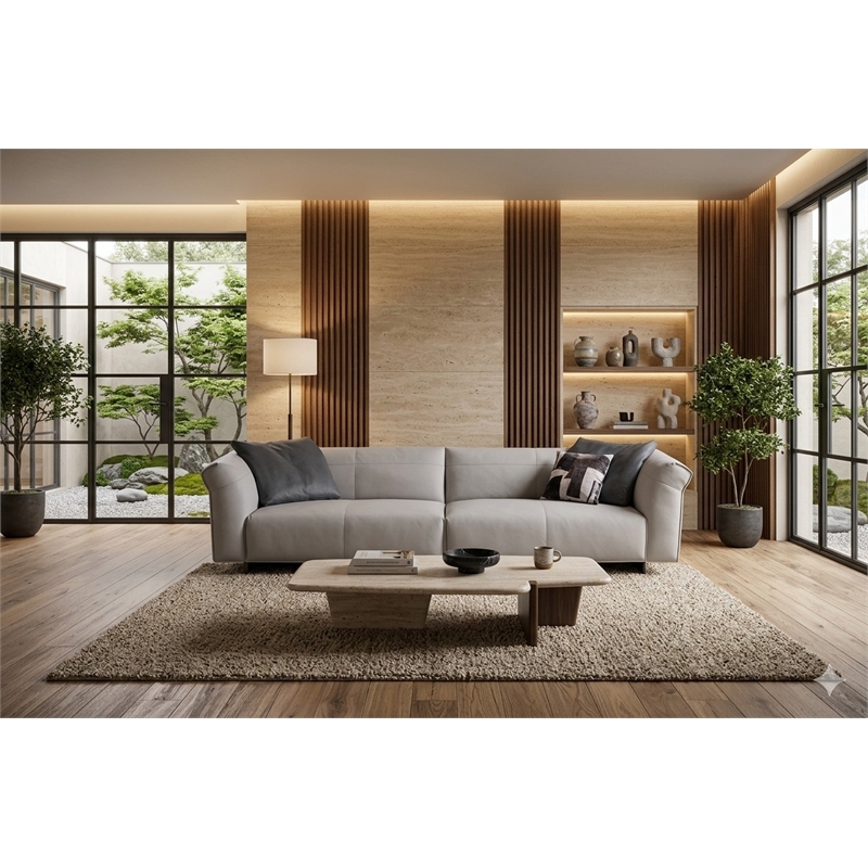 American Eagle Furniture 2-Piece Genuine Leather & Metal Sofa in Light Gray