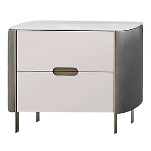 American Eagle Furniture 2-Drawer Faux Marble & Faux Leather Nightstand in Gray