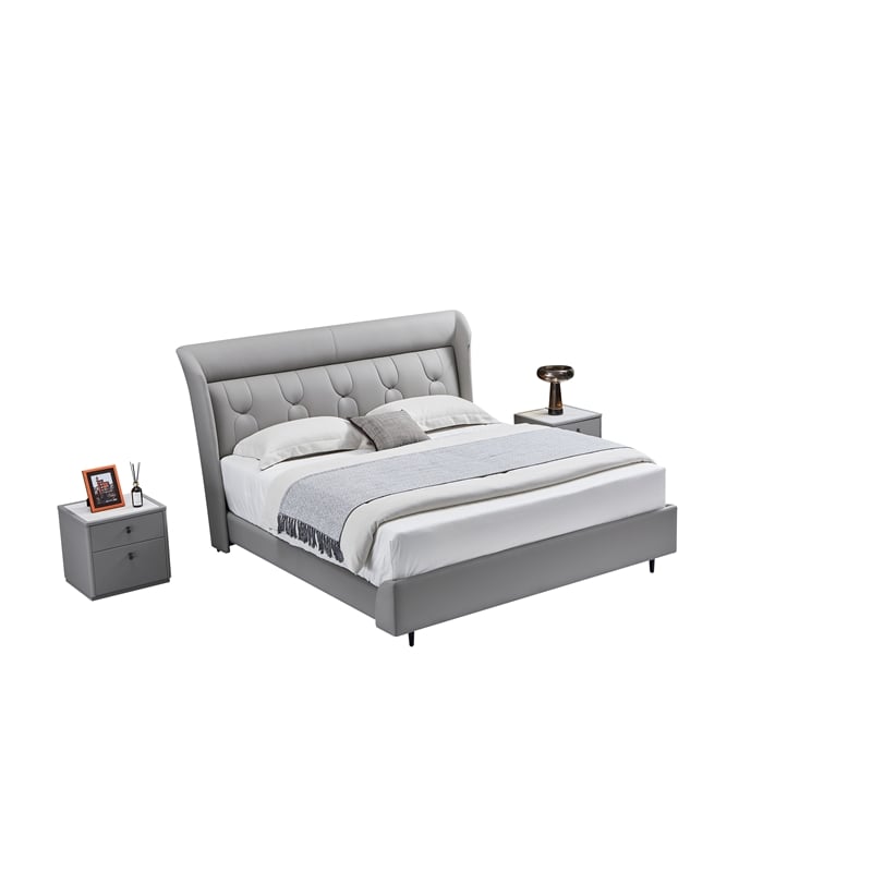 American Eagle Furniture Genuine Leather Eastern King/King Bed in Gray