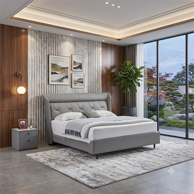 American Eagle Furniture Genuine Leather Eastern King/King Bed in Gray