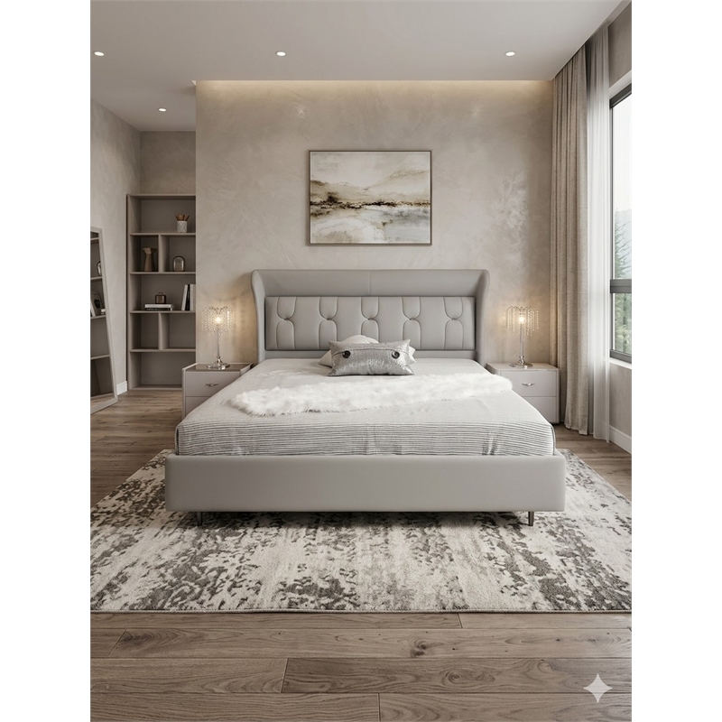 American Eagle Furniture Genuine Leather Eastern King/King Bed in Gray