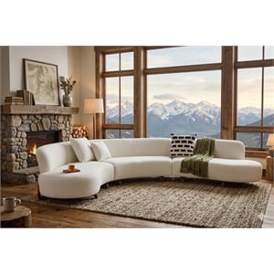 American Eagle Design AE3809 Contemporary White Soft Fabric Curve Sectional