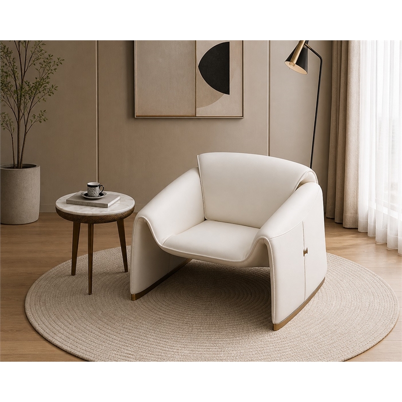 American Eagle Design EK-Y1011-IV Modern Ivory Top Grain Leather Accent Chair