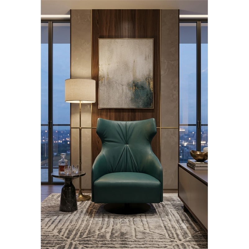 American Eagle Design EK-Y1013 Turquoise Swivel Top Grain Leather Accent Chair