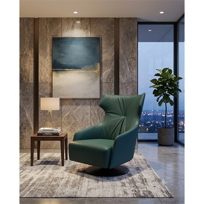 American Eagle Design EK-Y1013 Turquoise Swivel Top Grain Leather Accent Chair
