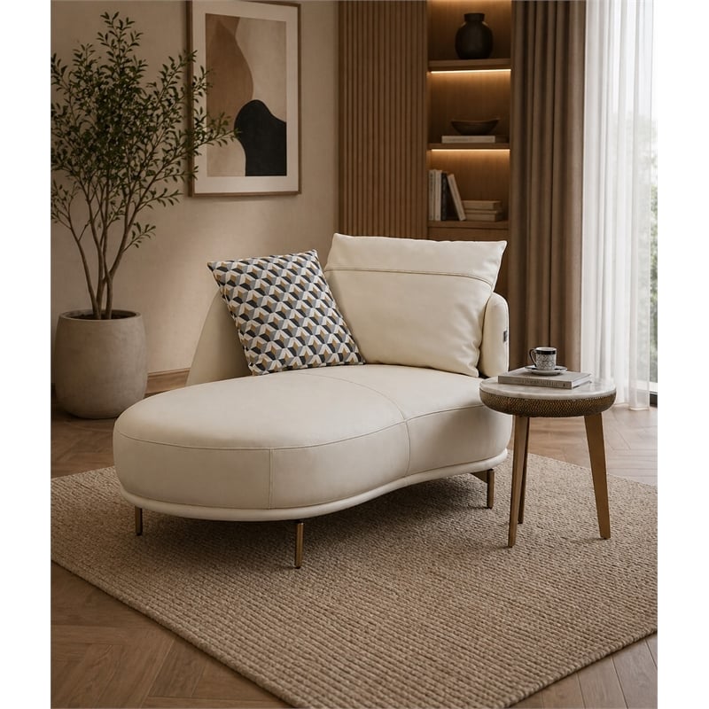American Eagle Design EK-Y1000R-IV Modern Ivory Top Grain Leather Chaise Lounge