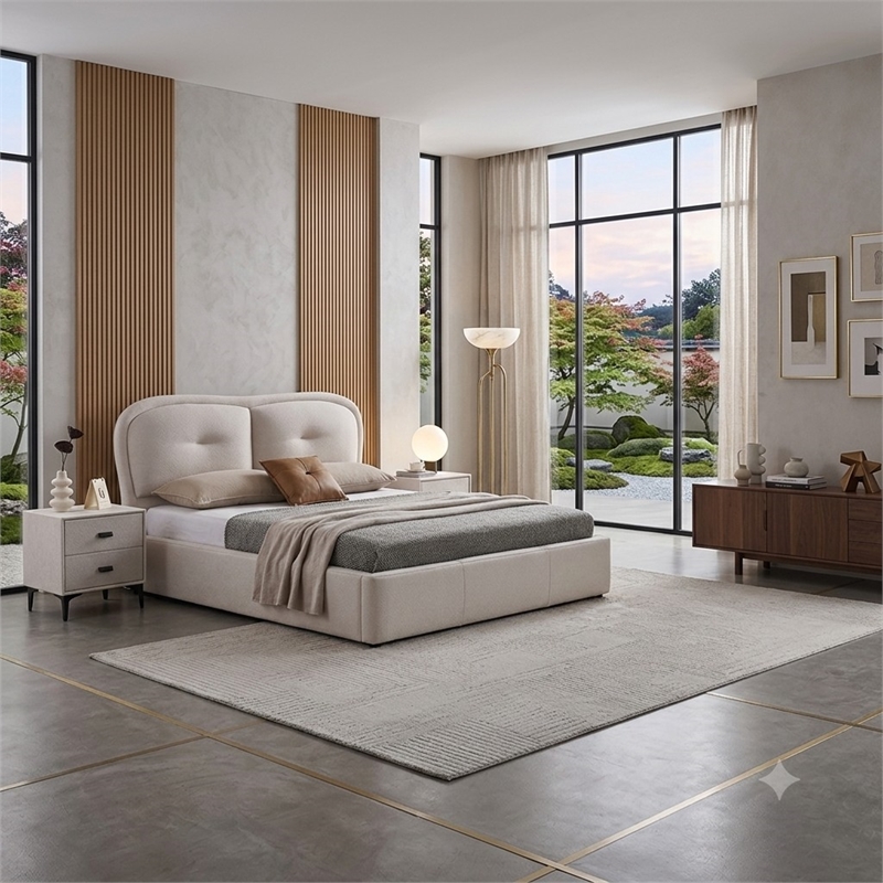 American Eagle B-D082-CK Modern Contemporary Ivory Fabric California King Bed