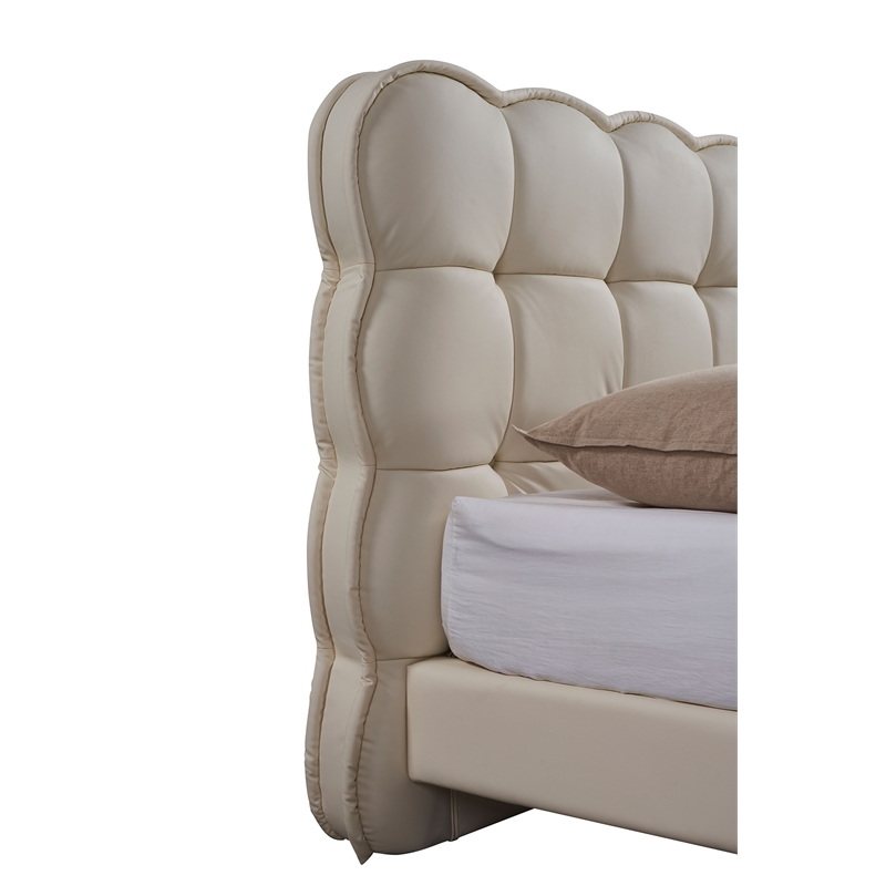 American Eagle  B-D083-W-Q Modern White Cream Faux Leather Queen Size Bed
