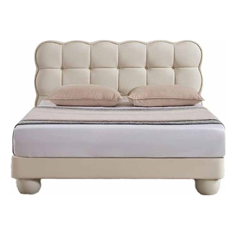 American Eagle  B-D083-W-Q Modern White Cream Faux Leather Queen Size Bed