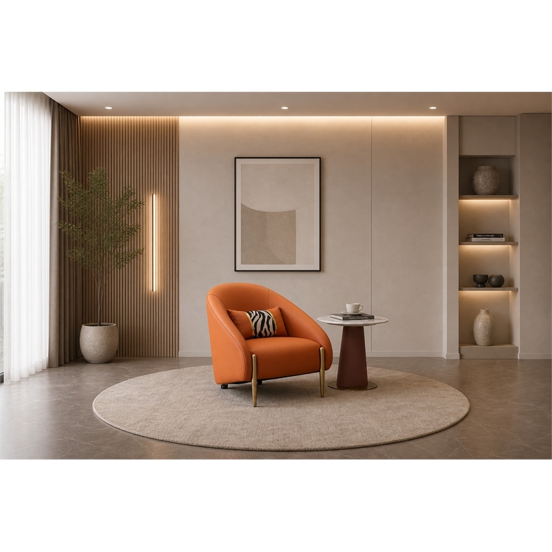 American Eagle Design EK-Y1012-ORG Modern Chic Orange Leather Accent Chair