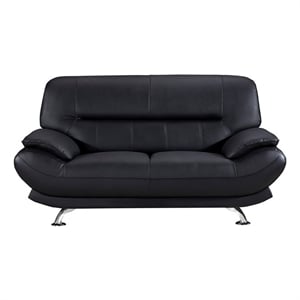 American Eagle EK-B118 Modern Contemporary Black Genuine Leather Loveseat