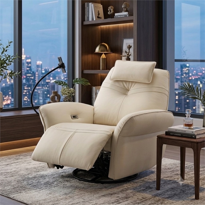 American Eagle EK-D842-IV Ivory Italian Top Grain Leather Swivel Power Recliner