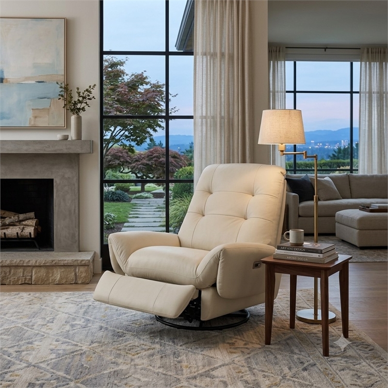 American Eagle EK-D843-IV Ivory Italian Top Grain Leather Swivel Power Recliner