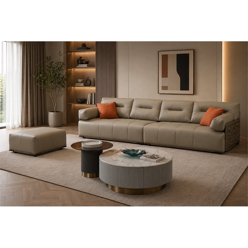 American Eagle EK-Y1006-LG Light Gray  Top Grain Leather Extra Long Sofa Ottoman